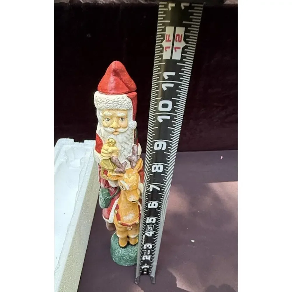 Vintage Old World Pencil Santa Candlestick Riding Reindeer Candleholder -C36
